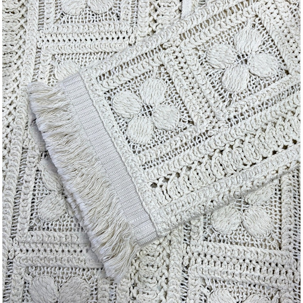 H&M Crochet-Look Tunic Dress Cream Fringe Size Large Summer Edition 2025 Boho - Picture 9 of 15